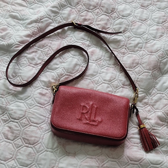 Lauren Ralph Lauren Maroon Crossbody Bag with Tassel - Picture 1 of 17